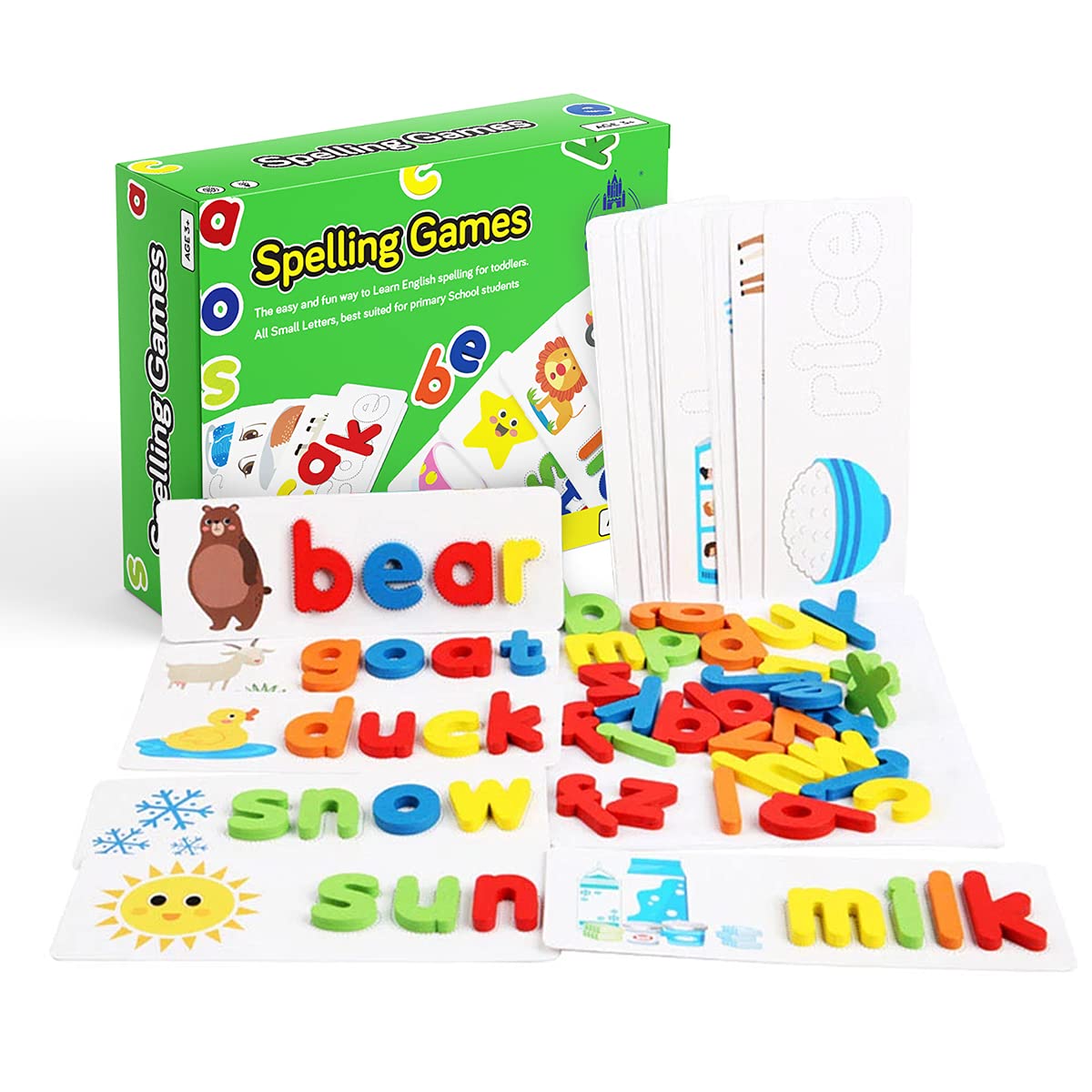 TOY CASTLE Spelling Games for Kids, Spelling Toys & Sets, Phonics Flash Cards, Match and Spell Next Steps, Montessori Toys Birthday Gifts for Him, Kids