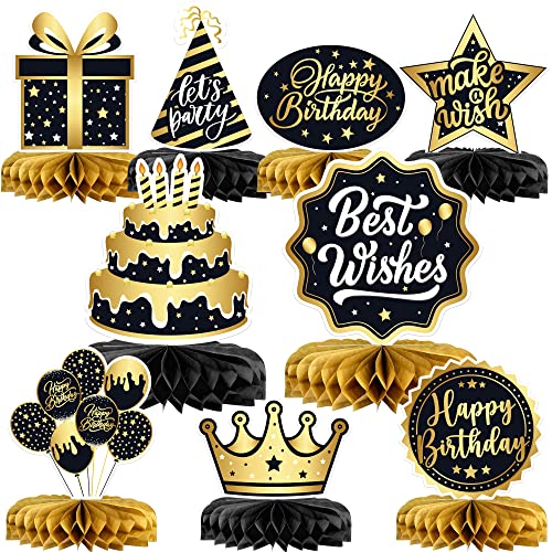 9 Pieces, Happy Birthday Table Decorations Black and Gold Birthday