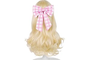 WIGGY MERMAID Kids Blonde Wig with Pink-bow Hair Clip, 22.8 Inch Long Blonde Wavy Princess Wigs for Kids Girls Toddlers + Wig Cap for Halloween Costume Party Cosplay