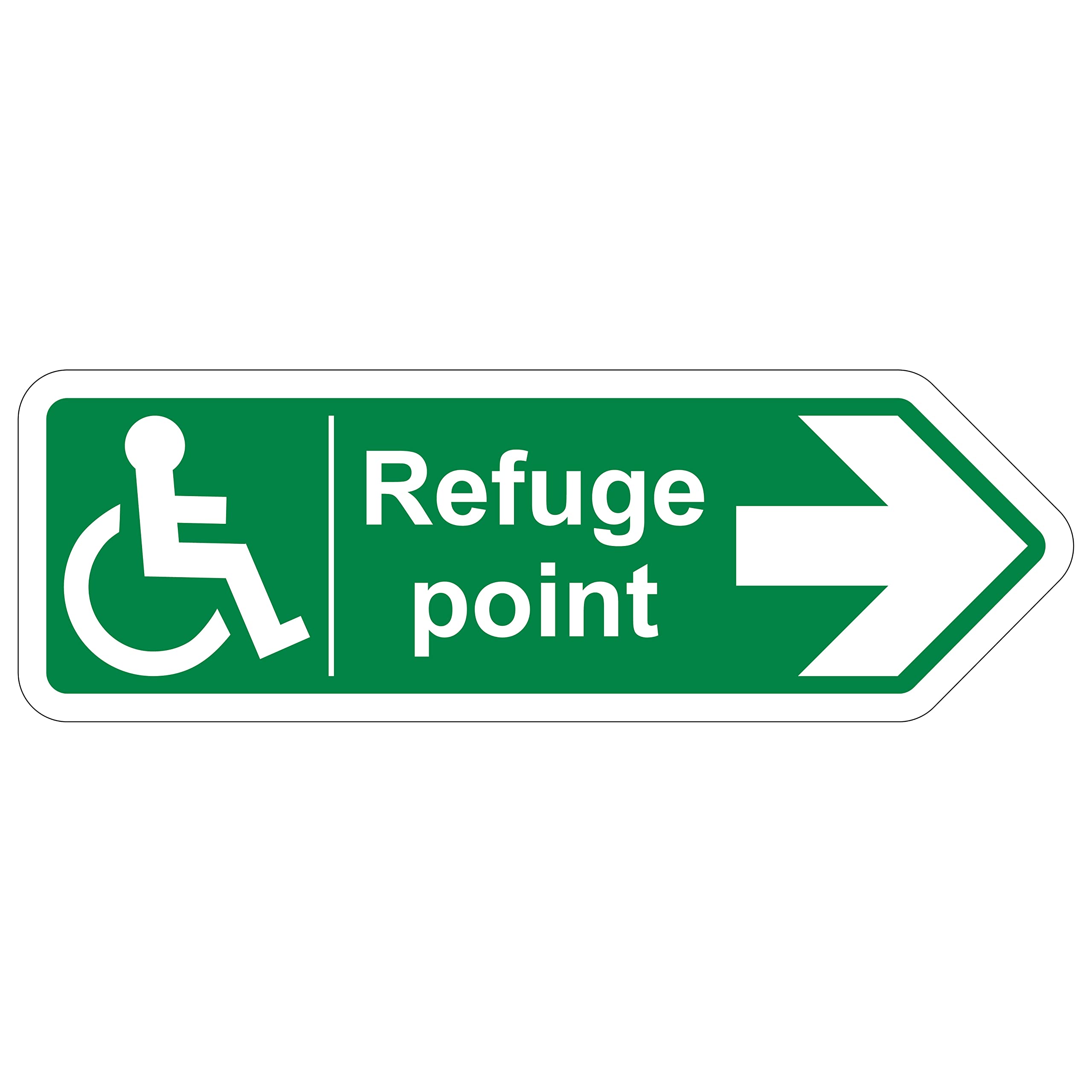 V Safety Shaped Safety Sign - Refuge Point Arrow Right - 600X200 - Gitd Rigid Plastic