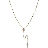 HZMAN Gold Rosary Beads Necklace for Women Our Lady of Mary/Jesus Y-Shaped Necklace Catholic Jewelry Gifts