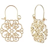 Bohemian Boho Filigree Hoop Earrings for Women – Intricate & Delicate Cutout Design Details – Tribal Floral Gypsy Lightweight Geometric Metallic Statement Earrings