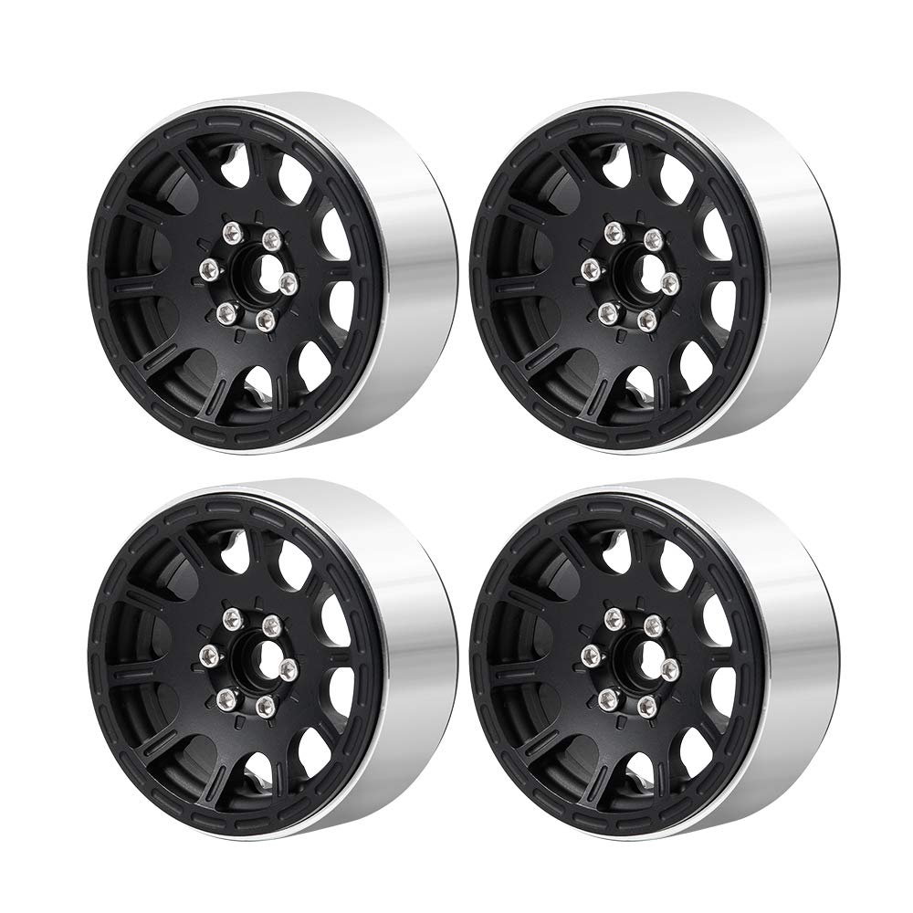 AXspeed 4pcs/Set Metal 1.9" Beadlock Wheel Rims Wheel Hubs for 1:10 Axial SCX10 TRX-4 D90 RC Car (Matte Black)