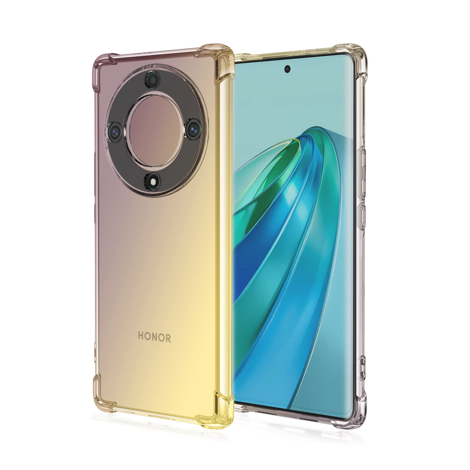 COMAKU Colorful Gradient Case Compatible for Honor Honor Magic 5 Lite 5G / Honor X9a, Clear Soft TPU Silicone Cover with Shockproof Bumper, black gold