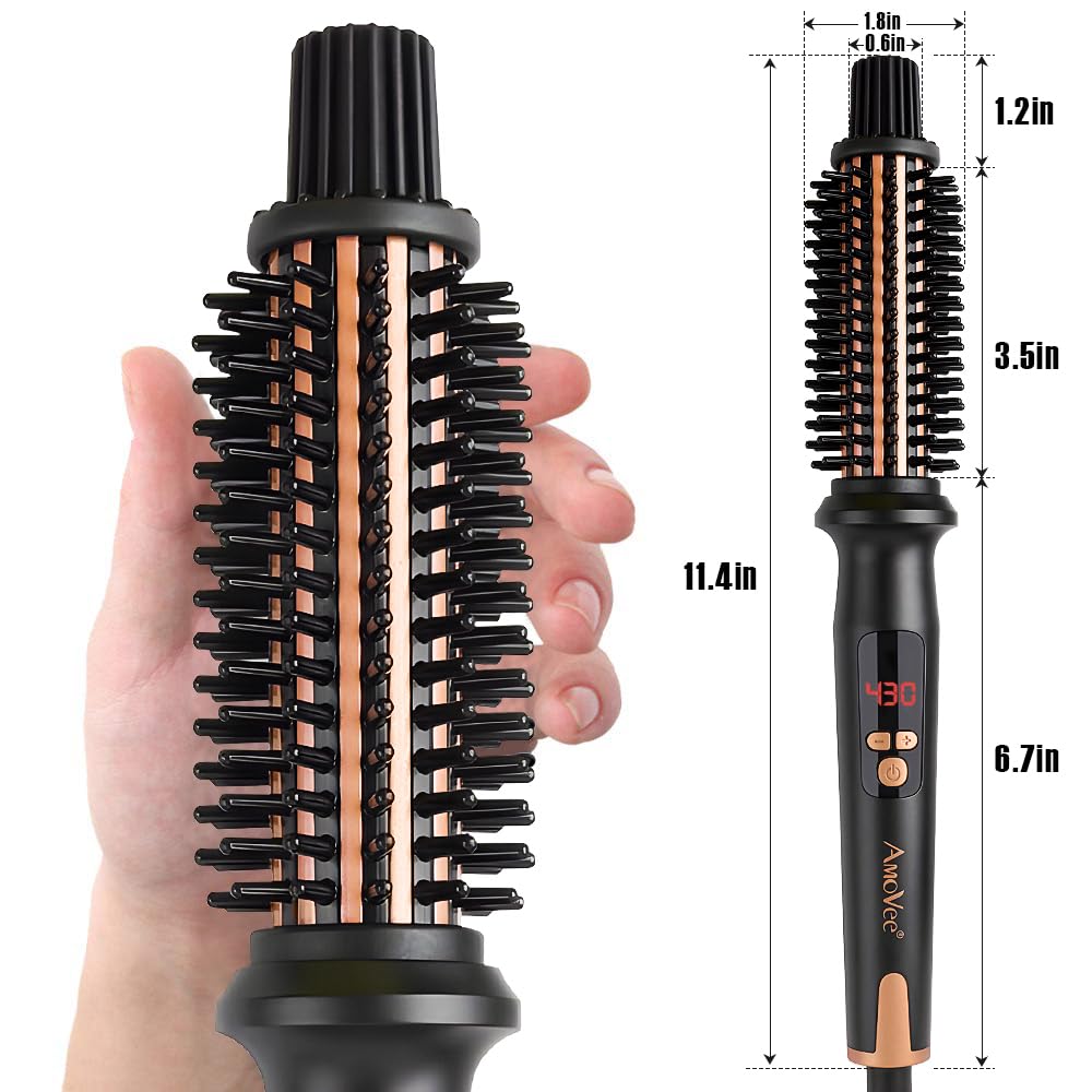 Curling Iron Brush, Ceramic Tourmaline Ionic Hair Curling Wand, Curling Brush with Barrel & Anti-Scald Bristles for All Hair Types
