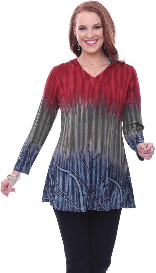 Parsley & Sage - Ginni, Long Sleeve, V-Neck, Hoodie Tunic in a Geometric Pattern at Amazon Women 