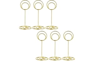 NERIUS Table Number Holders, Simple Sign Stand Place Card Holder, Delicate Name Reusable Picture Memo Note Holder for Wedding Birthday Party Restaurant (6pcs, Gold)