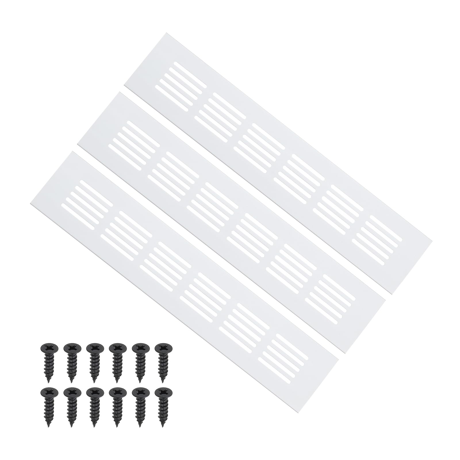 PATIKIL 10 x 2 Inch Door Air Vent Cover, 3 Pcs Heavy Duty Aluminum Grille Ventilation Cover Louvered with Mounting Screws for Cabinet Wardrobe Door, Silver