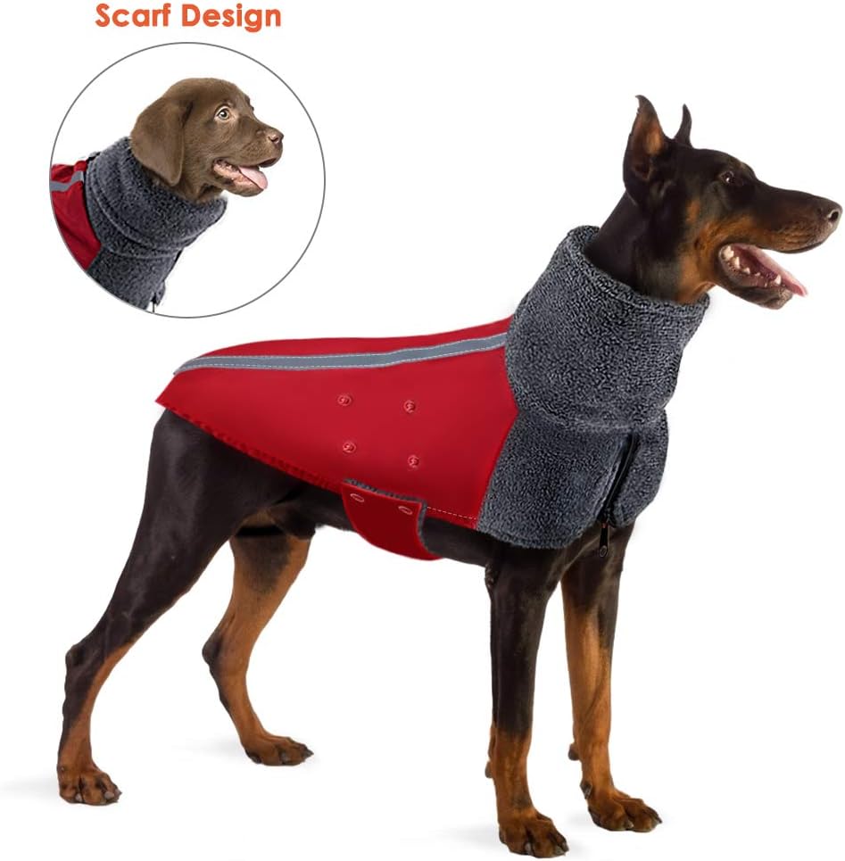 AutoWT Winter Dog Coat, Warm Polar Fleece Lining Doggie Outdoor Jacket