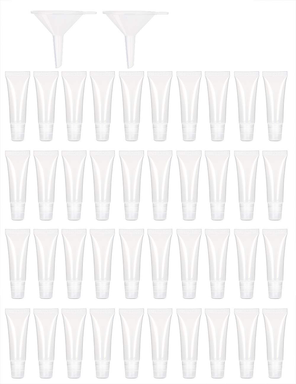 HULISEN 40 Pcs Clear Lip Gloss Tubes and 2 Pcs Plastic Funnel, Refillable Mini Clear Empty Lip Gloss Balm Container, Soft Empty Tubes for DIY Lip Gloss Balm, Cosmetic
