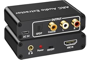 HDMI ARC Audio Extractor, 192KHz HDMI ARC Audio Adapter Converter Splitter to Optical TOSLINK SPDIF + RCA L/R+ Coaxial and An