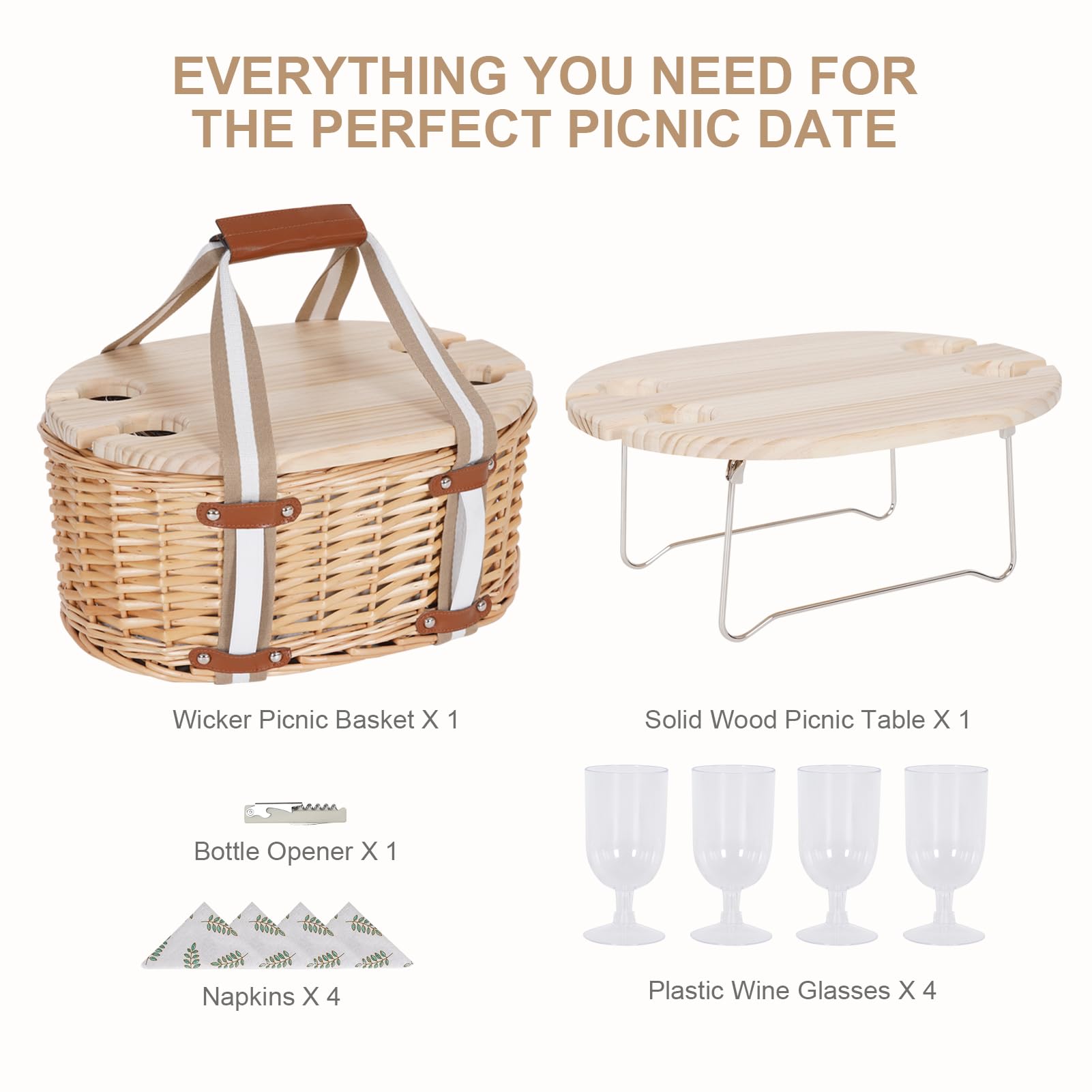 Condition photo showing As Is for zettfuly picnic basket set for 4 - wicker insulated picnic basket with folding wine table, wine picn