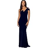 Betsy & Adam Womens Betsy & Adam Women's One-Shoulder, Floor-Length, Velvet Gown with Asymmetrical Neckline
