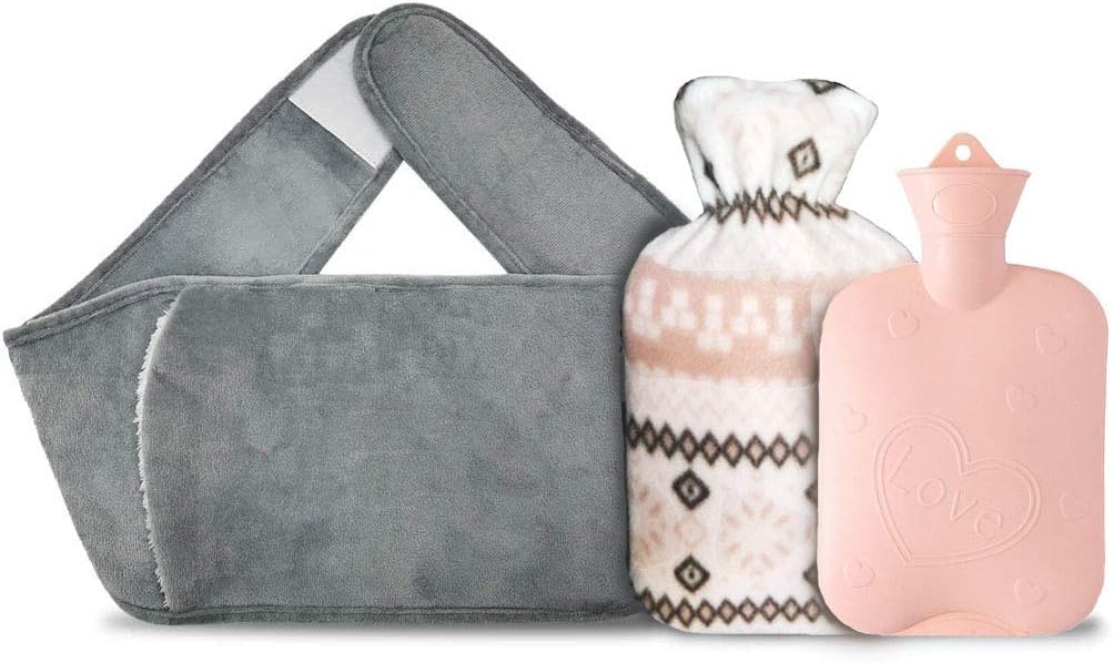 Hot Water Bottle Rubber Warm Hot Water Bag Rubber Hot Water Pouch with Soft Plush Hand Waist Warmer Cover,Hot Water Bag for Neck and Shoulder, Back, Legs,Waist Warm
