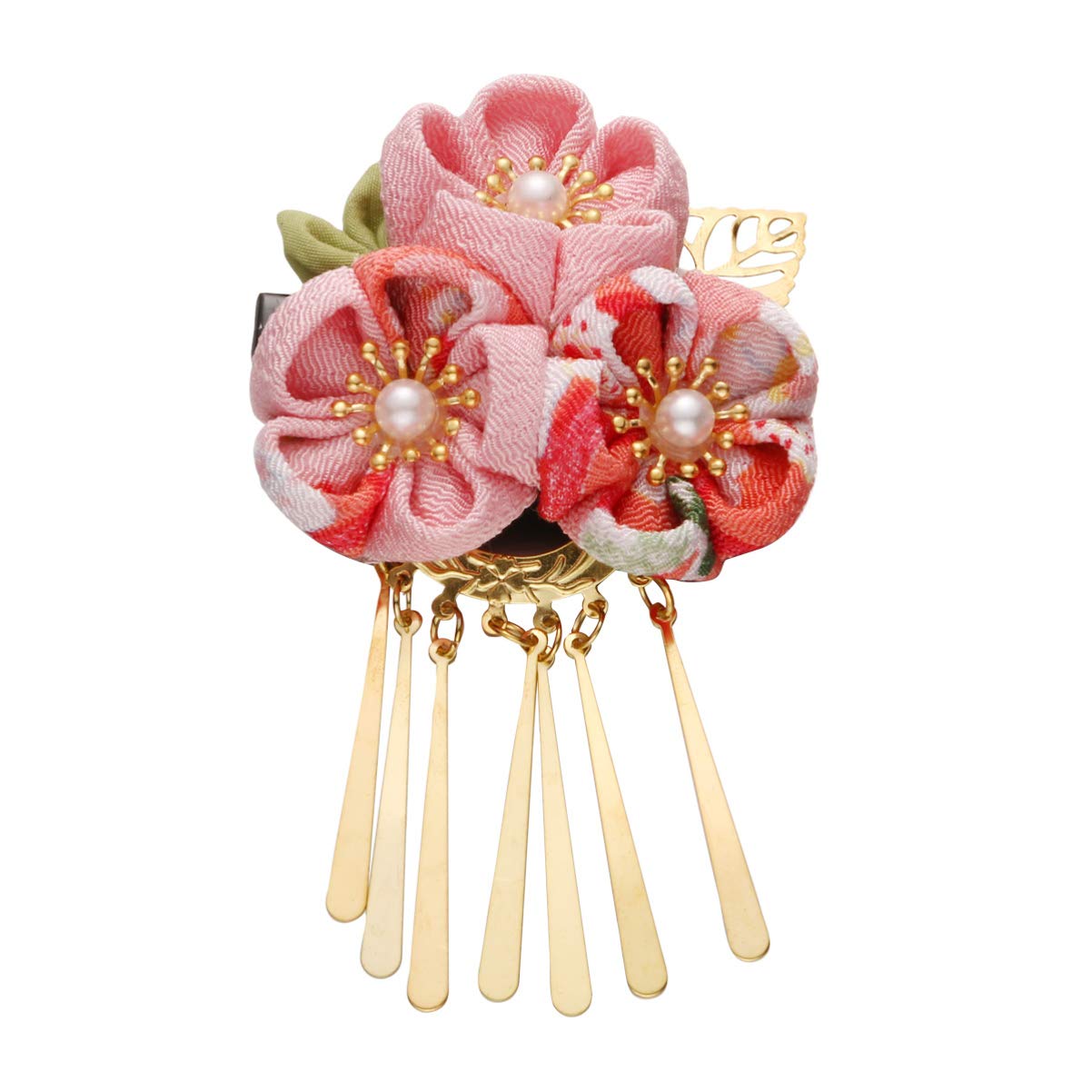 Minkissy Japanese Hair Clips, Kimono Flower Hair Clip Kimono Hair Accessories Hair Pins Kanzashi Hair Ornament Tie Band Clip (Pink)