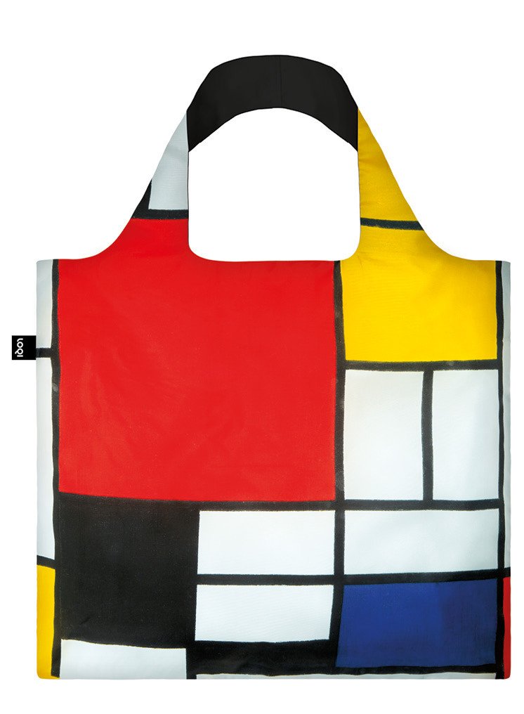 LOQI Museum Piet Mondrian Composition Red Yellow Blue and Black Canvas & Beach Tote Bag, 50 cm, 20 L, Multicolour