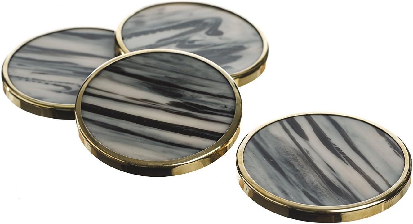 The Just Slate Company 4 Gold Trim Horn Coasters