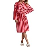 SOLILOQUY Women Soft Plush Robe Long Sleeve Lapel Striped Fuzzy Bathrobe Y2K Fleece Robe with Pockets Sleepwear Loungewear