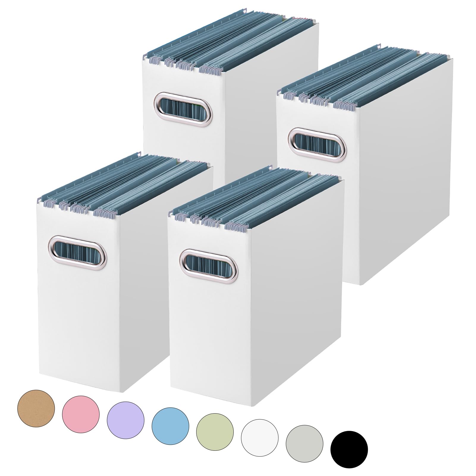 Photo 1 of Oterri File Organizer, 4 Packs Small Storage Box, Cardboard File Folder Organizer, Collapsible File Box for Hanging File Folders Letter Size, Portable Filing Organizer with Handle?White?