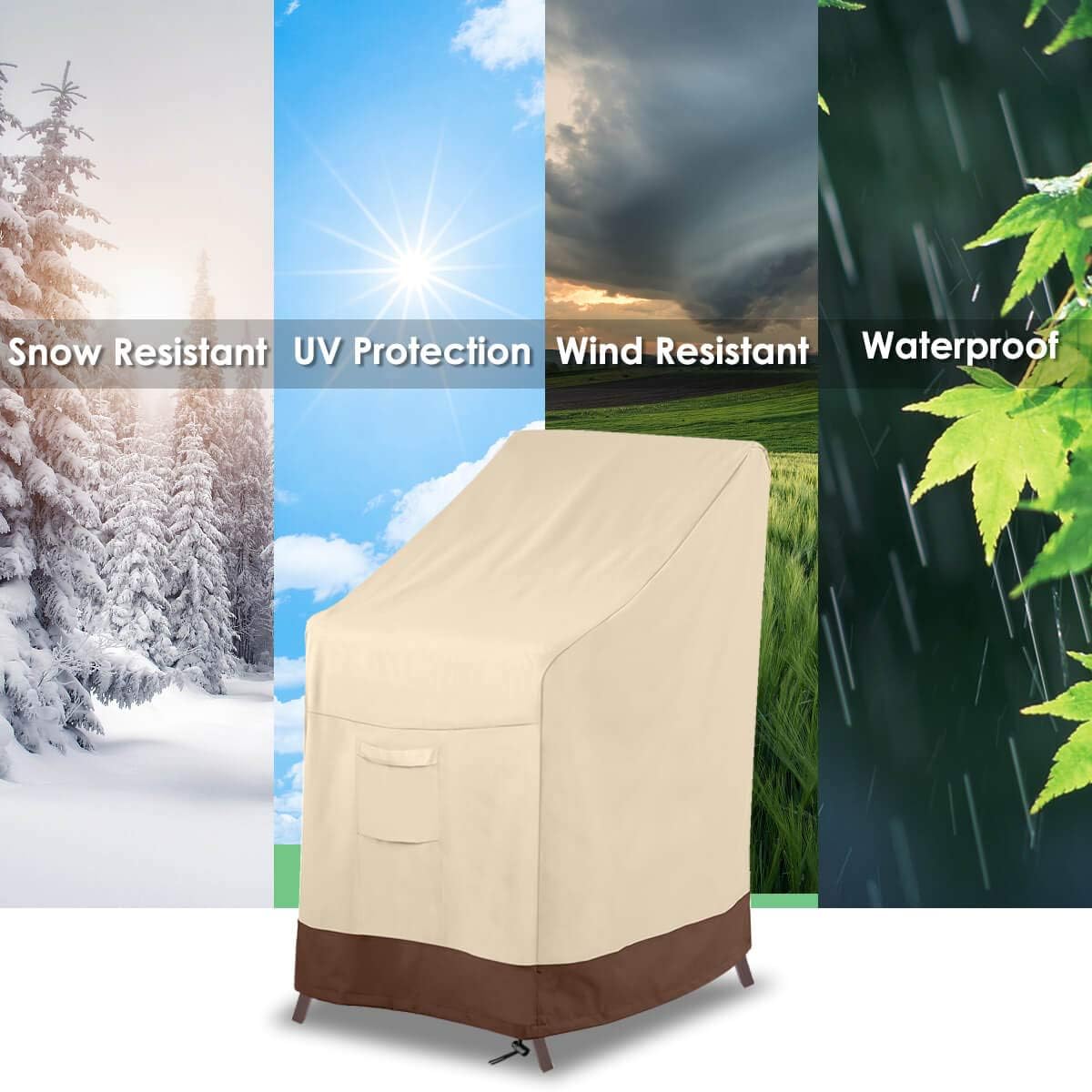 Vailge Stackable Patio Chair Cover,100% Waterproof Outdoor Chair Cover, Heavy Duty Lawn Patio Furniture Covers,Fits for 4-6 Stackable Dining Chairs,36" Lx28 Wx47 H,Beige&Brown: Furniture & Decor