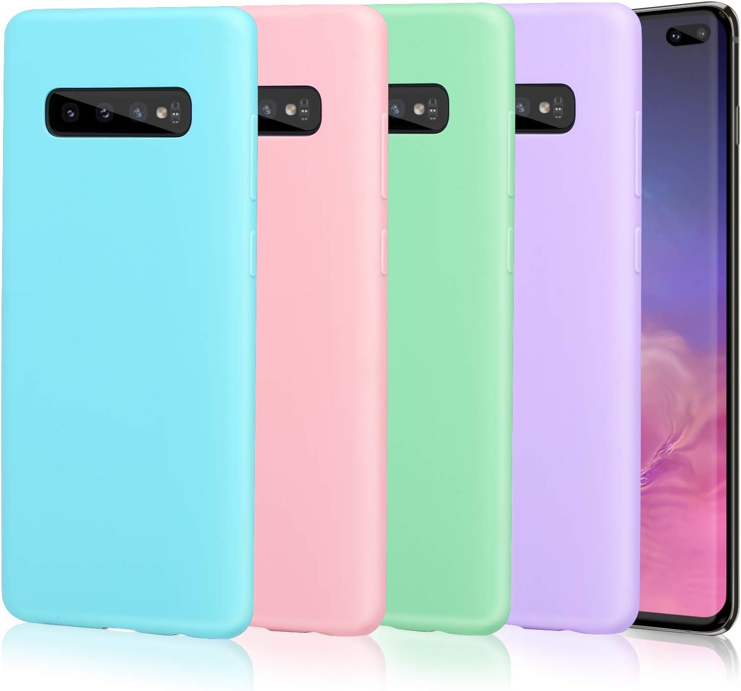 Pofesun Silicone Case Cover for Galaxy S10 Plus, 4 Pack Soft Flexible TPU Case Rubber Silicone Skin Compatible for Samsung Galaxy S10+ Plus Case 6.4 inch-Blue,Pink,Purple,Mint Green