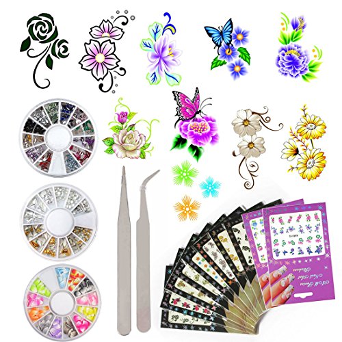 10 Pack Flower Nail Art Stickers Decals Water Slide Sticker Decal 3 Boxes Acrylic Nail Rhinestones Decorations Fingernail Accessories (10 Pack Style 2)