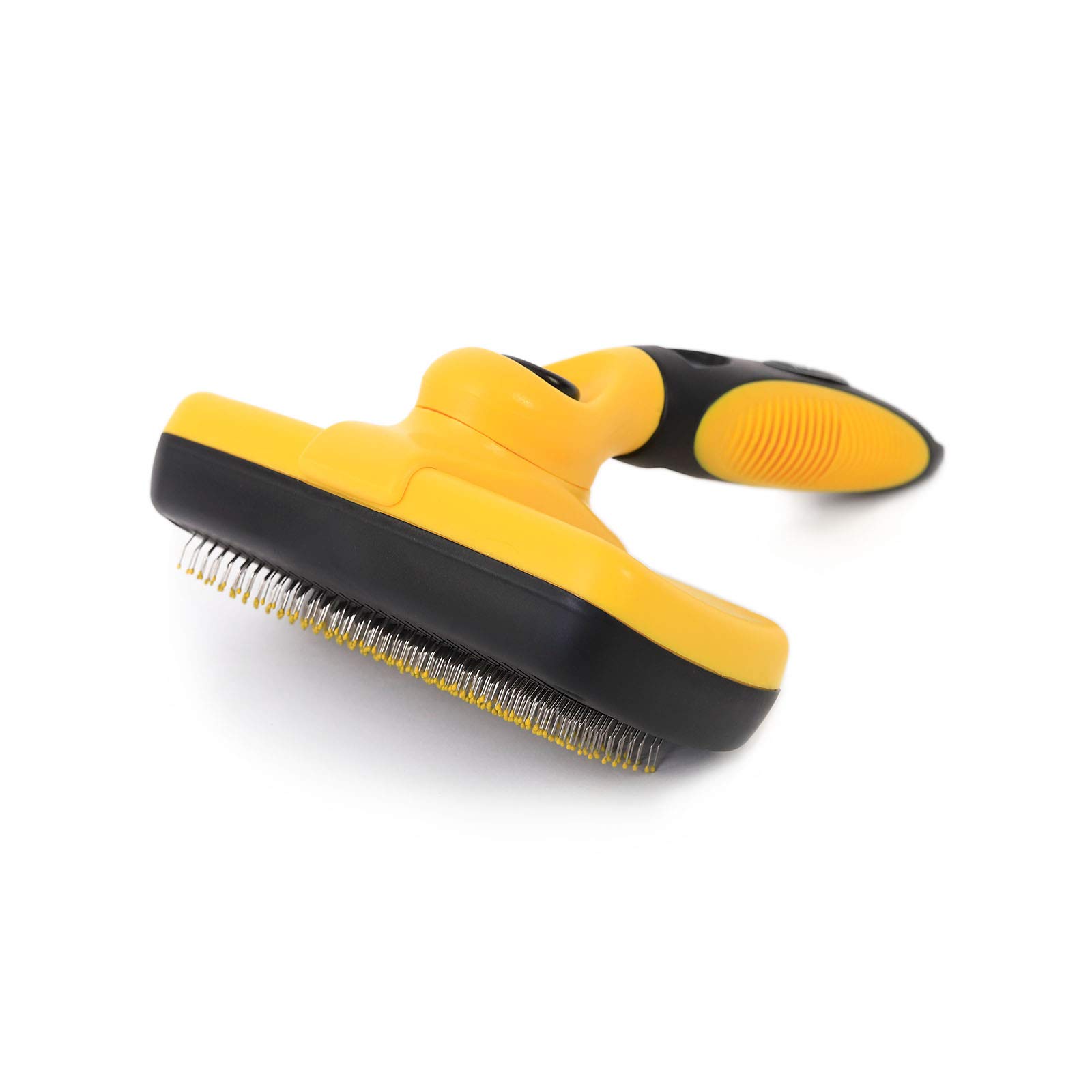 lionto Dog brush self-cleaning with non-slip handle, brush for dogs & cats, gentle coat care thanks to rounded bristles, suitable for long & short coats, rustproof