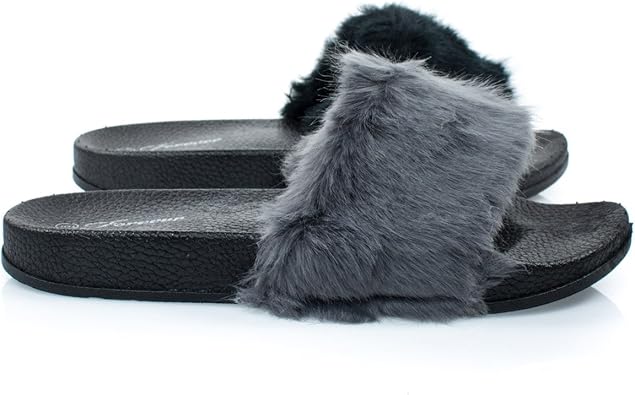 gray fluffy slides