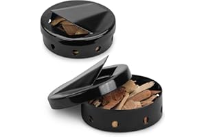 ONLYFIRE CHEF Onlyfire Wood Chip Smoker Box, 2 Pcs BBQ Smoker Box with Lid for Charcoal & Propane Gas Grill, Black