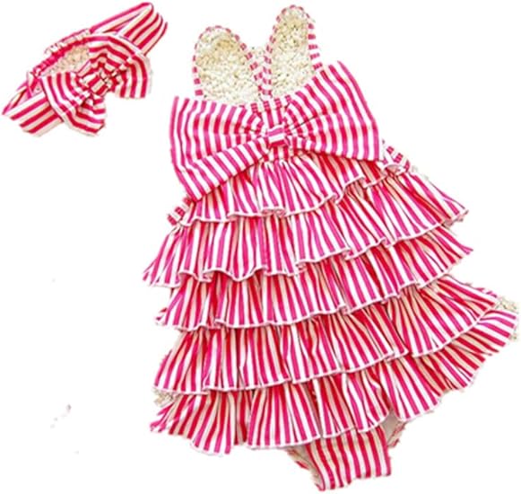 Amazon 9464子供水着 女児 女の子用ワンピース水着 ベビー水着キッズみずぎ スイミング ウェア ジュニア 小学生 ロンパース ストライプ 水着 通販
