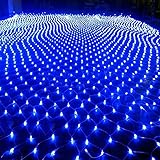 ActionFly Multi-Color Outdoor RGB 96 LED Mesh Fairy string Lights Twinkle Lighting With US Plug for Wedding Christmas Xmas Thanksgiving Party Events Home Roof Decor Tree-wrap (Blue)
