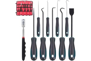 Glarks 10 In 1 Heavy Duty Hook and Pick Set, 9Pcs Precision Scraper, Hook and Pick with a 19 to 69 CM Telescopic Magnetic Pic