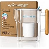 Epic Pure XP Water Filter Pitcher with Advanced CoreXchange&trade; Filter | NSF Certified | Removes PFAS, Lead, Chlorine &amp; More | BPA-Free | Made in USA (White &amp; Bamboo)