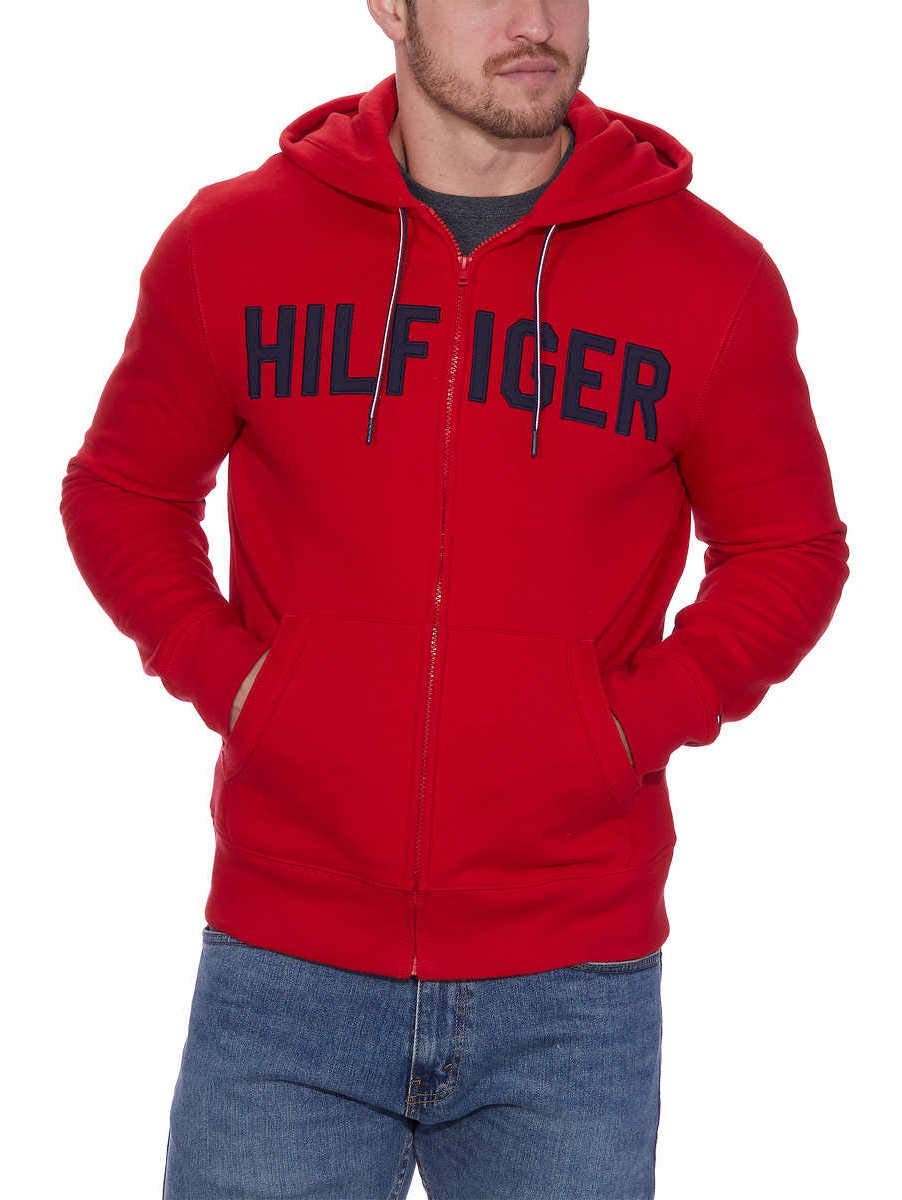 Red Hoodie Tommy Hilfiger Hoodie Mens Zip Up Fleece Hoodies Tommy
