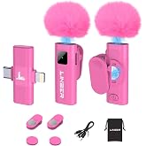 Linber Pink Wireless Lavalier Microphone for iPhone, Noise Cancelling | Crystal clear audio with noise reduction, plug and play with Lightning connector, perfect for TikTok and vlog