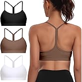 Raxnode Women's 3-Pack Y-Back Sports Bra, Thin Spaghetti Strap Nylon Yoga Bra with Removable Cups, Light Support Bralettes
