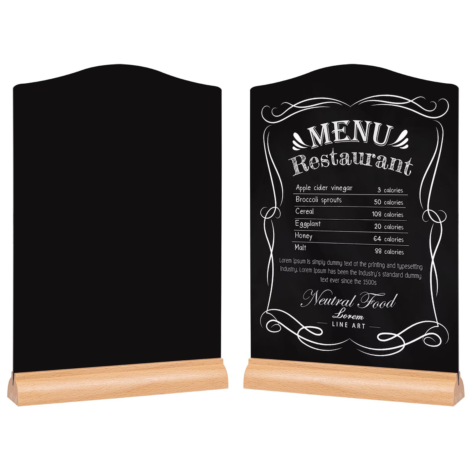 GUOKOFF Chalkboard Signs A4, 2 Pack Black Chalkboard Signs, Table Top Chalkboards, Acrylic Menu Blackboard Message Boards, Double Sided Blackboard with Wooden Base