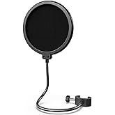 FIFINE Microphone Pop Filter for Boom Arm or Desktop Stand, Mic Shield with Dual Layers, Gooseneck Clip, Fit for Streaming, Podcasting, Voice-Over, Singing for Home Recording Studio