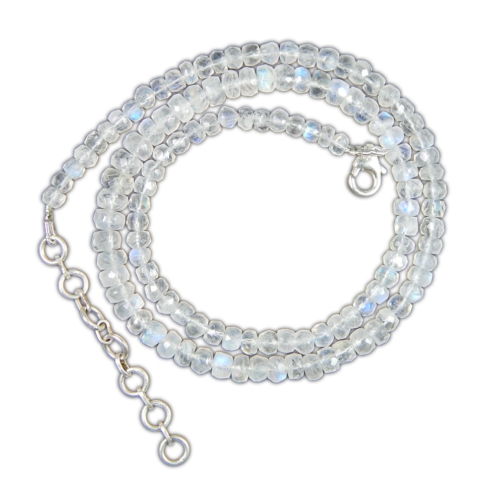 MyhealingworldMyhealingworld Natural Faceted Blue Fire Rainbow Moonstone Gemstone Beads 16 Inch Beaded Necklace with Additional 2 inch 92.5 Sterling Silver Extension. Bead Size Varies from 2mm to 5mm.