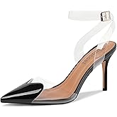 Tiuucoet Women's Heart Heels Shoes Slingback Pointed Toe Wedding Mules Clear High Heel Sandals