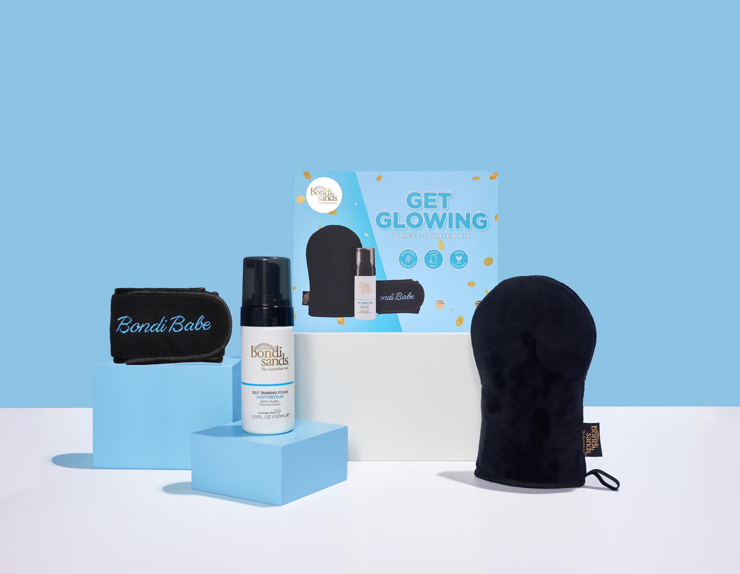 Bondi Sands Get Glowing 3 Piece Starter Kit Light/Medium | Self Tan Set | Australian Made | Vegan & Cruelty Free