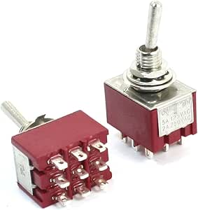 9 Broches MARCHE ARRÊT MARCHE Mini Interrupteur à Bascule Rouge à 9