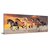 iKNOW FOTO Large Size Canvas Prints Running Horse Herd Rungallop Desert Dust Against Dramatic Sky Panorama Wall Art Gallery Wrapped Ready to Hang 20x55inch