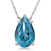 Gem Stone King 14K White Gold London Blue Topaz Pendant Necklace for Women | 3.35 Cttw | Gemstone November Birthstone | Pear Shape 12X8MM | With 18 Inch Chain