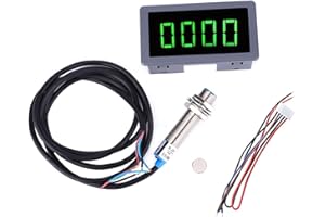 4 Digital LED Tachometer, DC 8 to 24V 40mA 10 to 9999RPM Speed Meter Hall Proximity Switch Sensor NPN NO Green