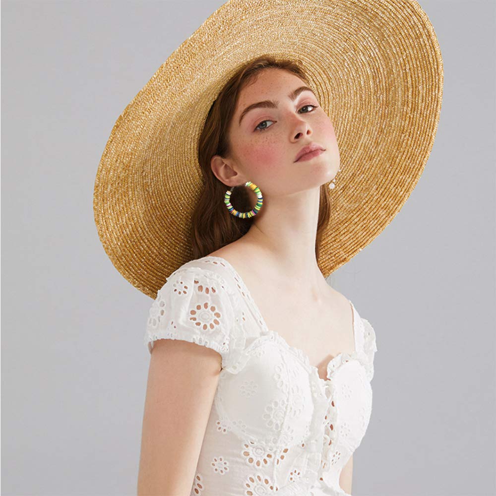 Beaded Hoop Earrings Boho Handmade Multicolor Bead Earrings for Women Girls - KEAAI