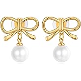 WOWORAMA Pearl Bow Clip On Earrings for Women Dainty Gold Bow Clips Earrings Simple Trendy Pearl Clip-On Earring Non Pierced Jewelry