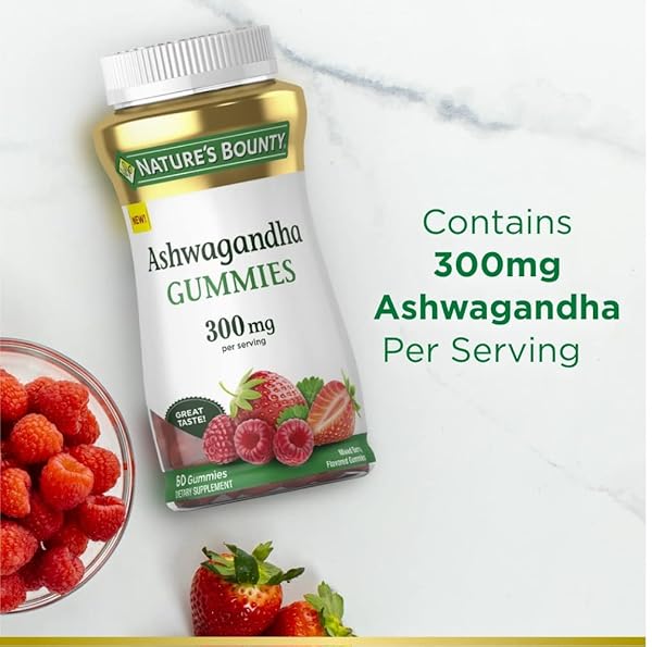 NATURE’S BOUNTY ASHWAGANDHA GUMMIES, 300MG KSM-66 ASHWAGANDHA EXTRACT, MIXED BERRY, 60 GUMMIES