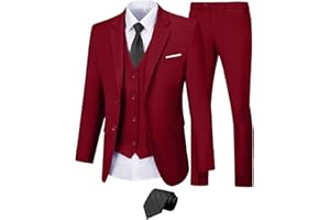Mrbuerly Men Suit 3 Pieces Slim Fit, 2 Button Wedding Suit Prom Suit for Men Business Suit Jacket Vest Pant and Tie
