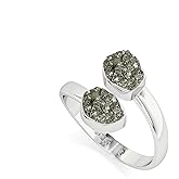 LUSTRE AND LIGHT Natural Raw/Rough Pyrite 2 Stone Size Adjustable Stackable Twister Ring for Women in Sterling Silver, Gemstone Birthstone Jewelry Gifts for Her (Bezel-Set)